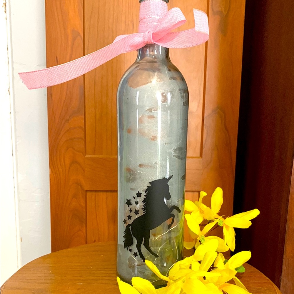 Hand Crafted, Upcycled Space Unicorn Wine Bottle Lantern